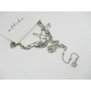 NWT Ettika Multi Layer Silver Necklace with Dangle Charms